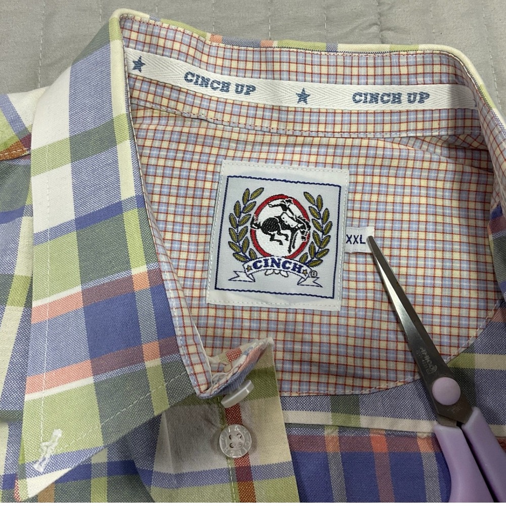Cinch Mens Short Sleeve Plaid Button Down Shirt Multi Color Large XXL - Picture 2 of 8